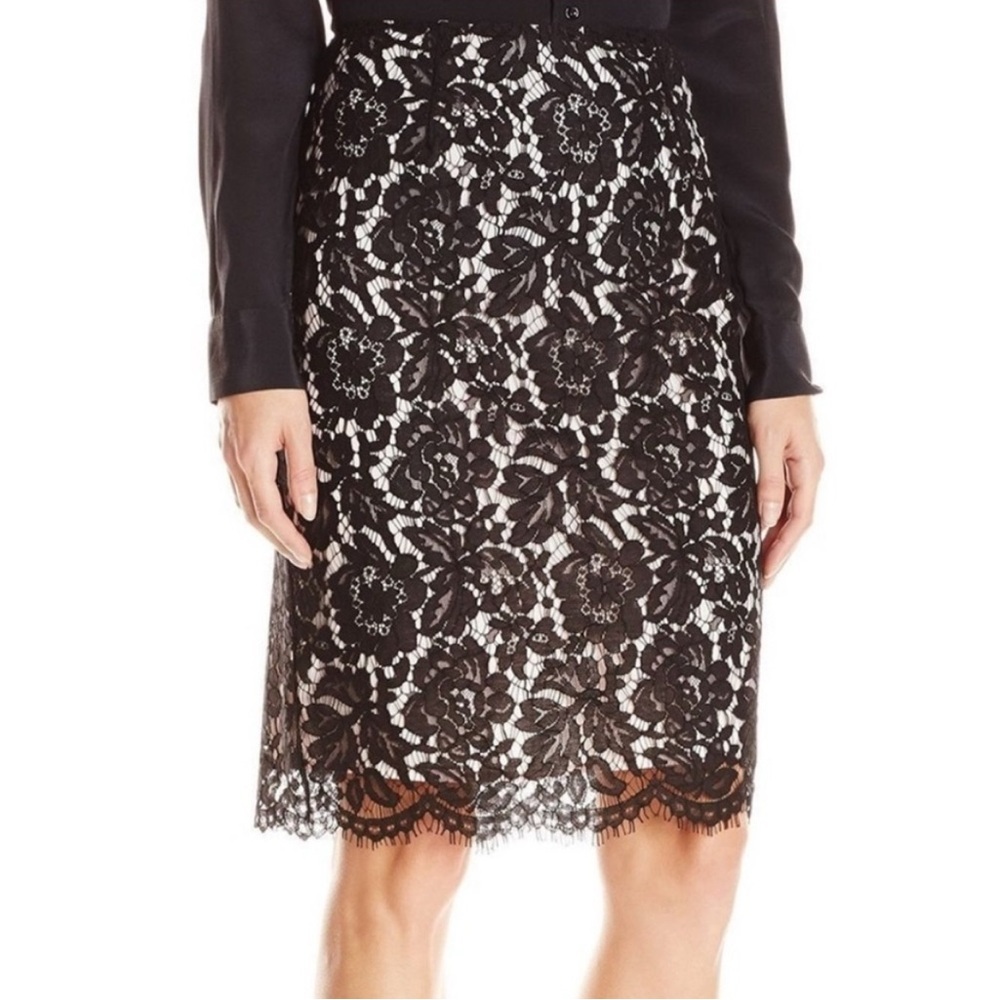 Vince Camuto Black Floral Lace over Blush Pink Lining Pencil Skirt